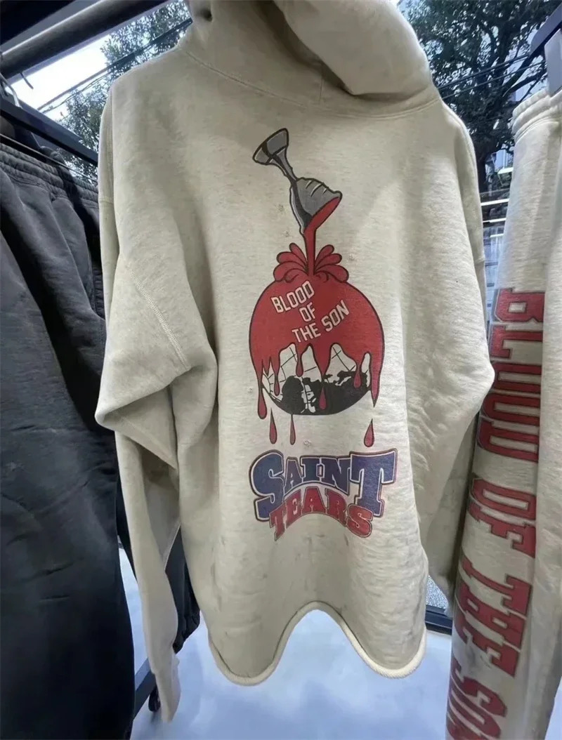 Washed Black Saint Hoodie Men Women Pullover Graffiti Damaged Hooded 241025