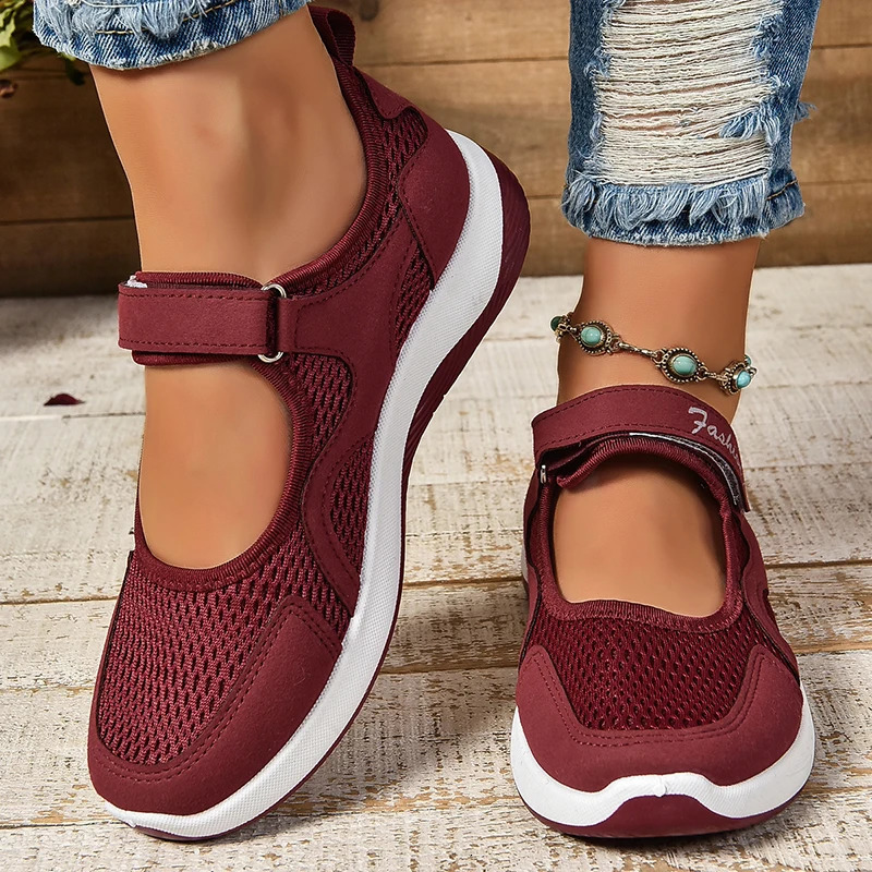 2024 Autumn Womens Shoes Hook and Loop Breathable Mesh Flat Sports Shoes Soft and Wear Resistant Inkless Running Shoes 241024