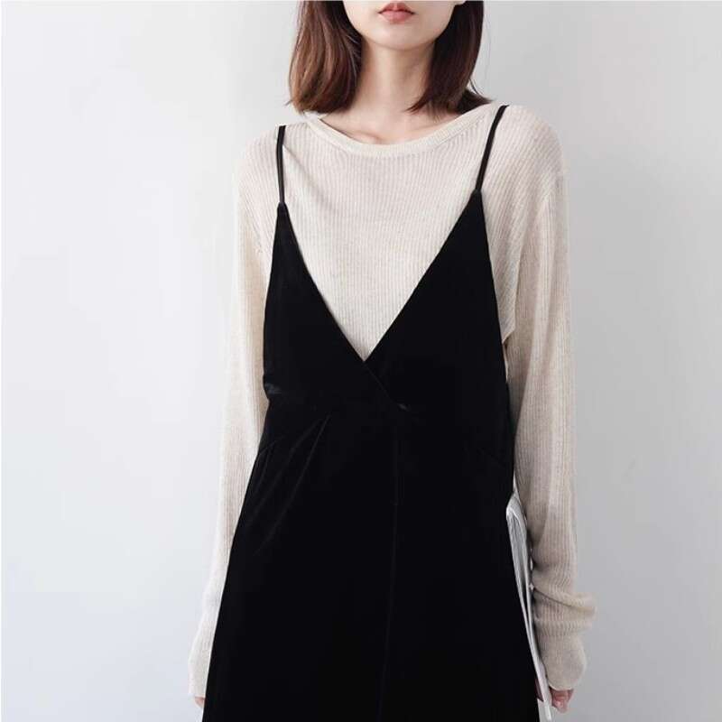 Suspended Veet Dress For Women 2023 Autumn/Winter New Design Sense Large V-Neck Elegant And Unique Slim Fit Mid Length Small B