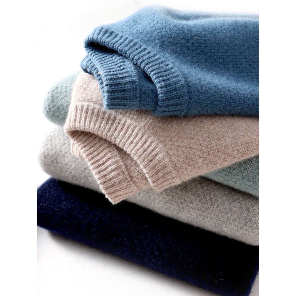 Aliselect 100% Pure Merino Wool Pullover Men Cashmere Knitwear Autumn Winter Thickened Warm Round Collar Long Sleeve Sweaters