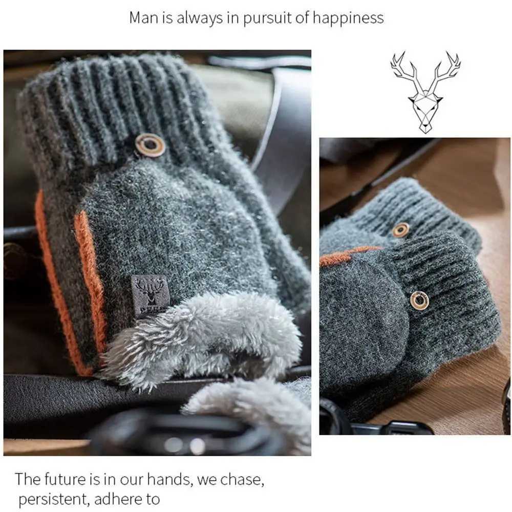Thick plush fluffy anti cold autumn winter knitted gloves half finger Gs touch screen Gs warm Gs W241026