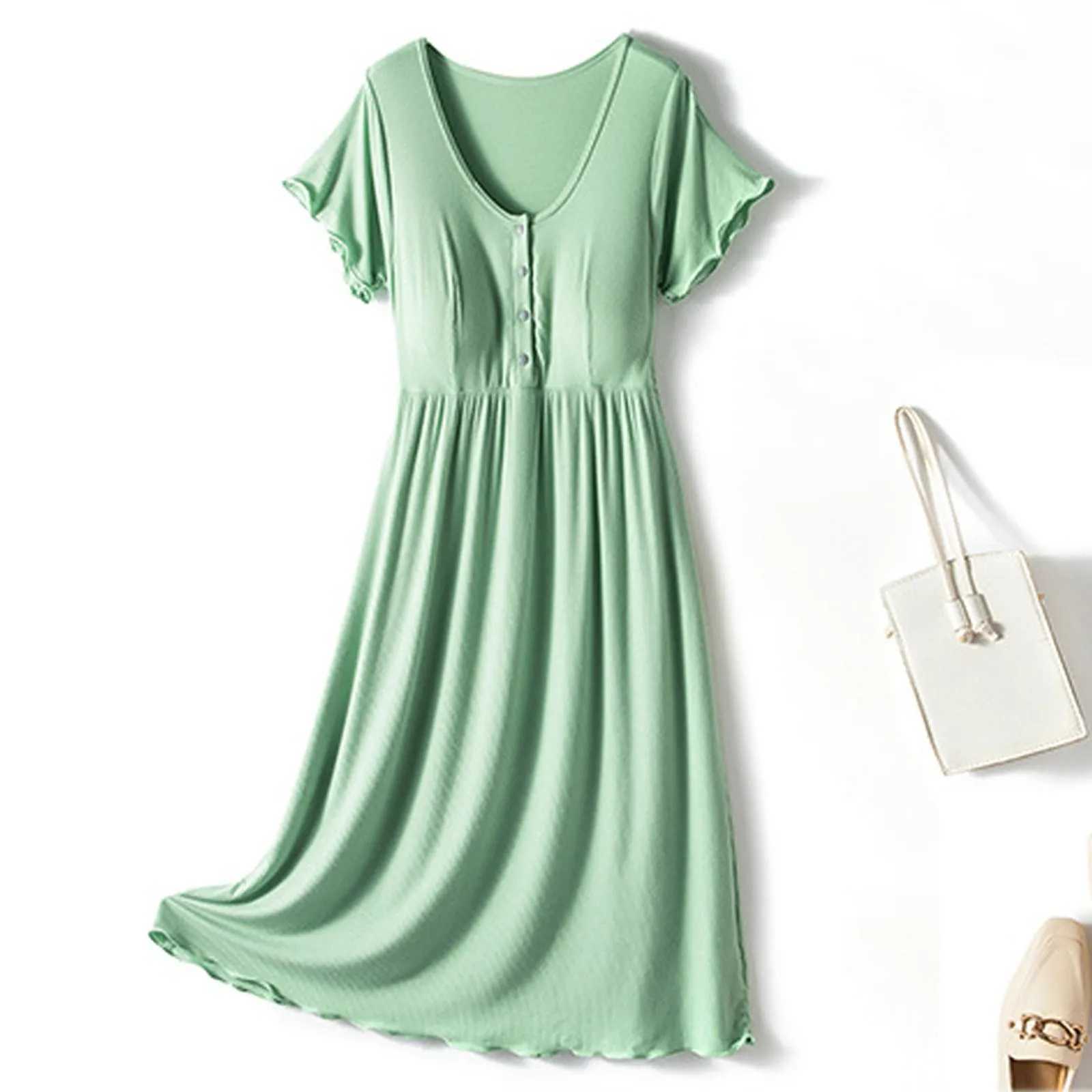 Soft cotton linen maternity dress thin round neck short sleeved maternity bra breathable care casual wear W241026