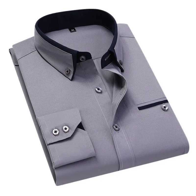 Mens shirt long Sleve twill solid stripe dress business office casual shirt slim fit mens dress W241026