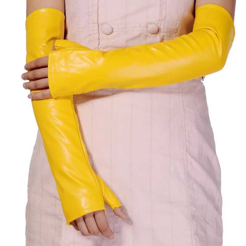 Womens winter warm half finger sleeve nightclub display touch screen gloves ultra-thin long finger Pu leather driving Gs M36 W241026
