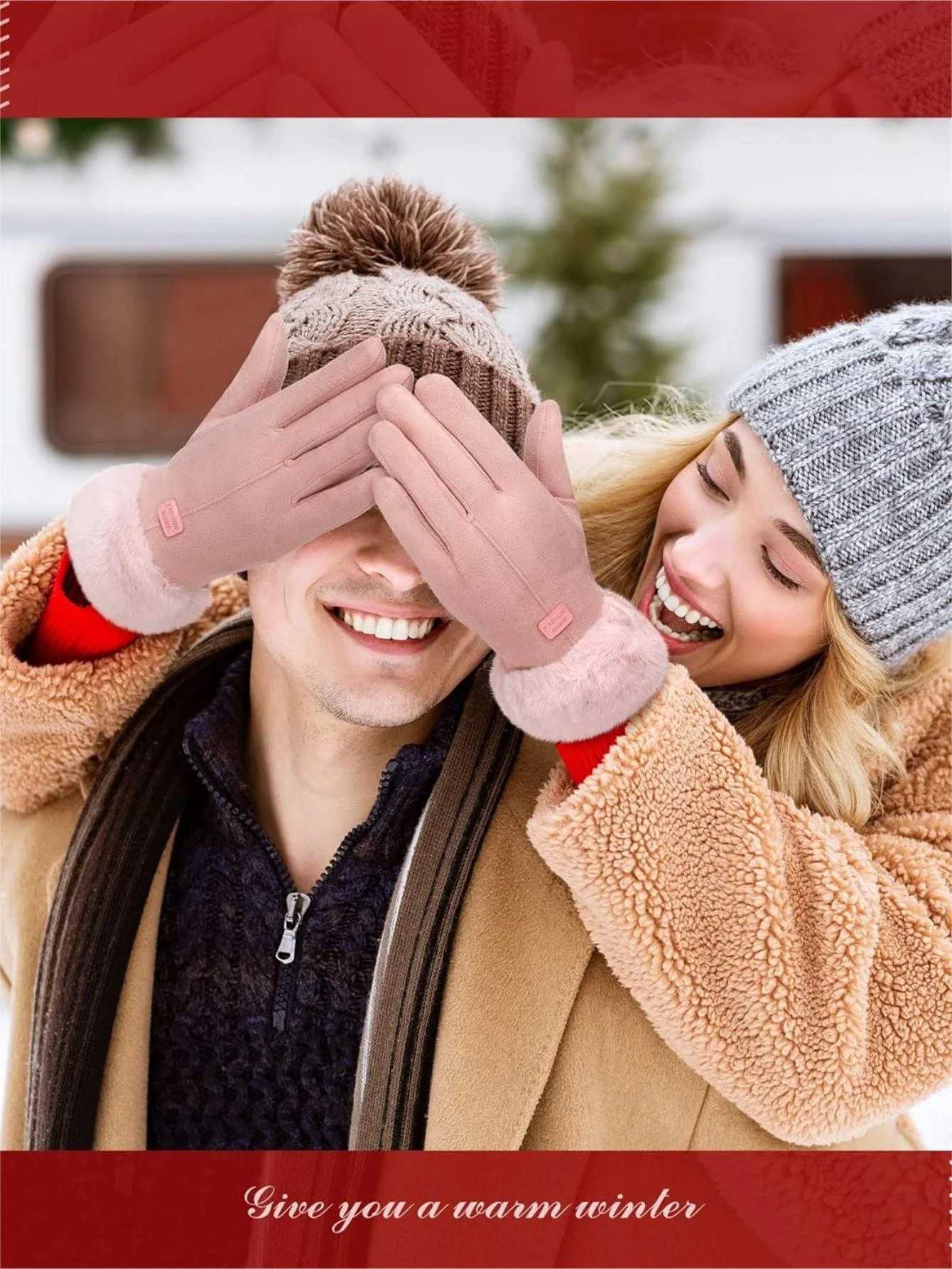 Fashion Womens Gs Autumn Winter Girls Cute Fur Warm Gloves Full Finger Gloves Women Outdoor Sports Womens Gs Screen W241026