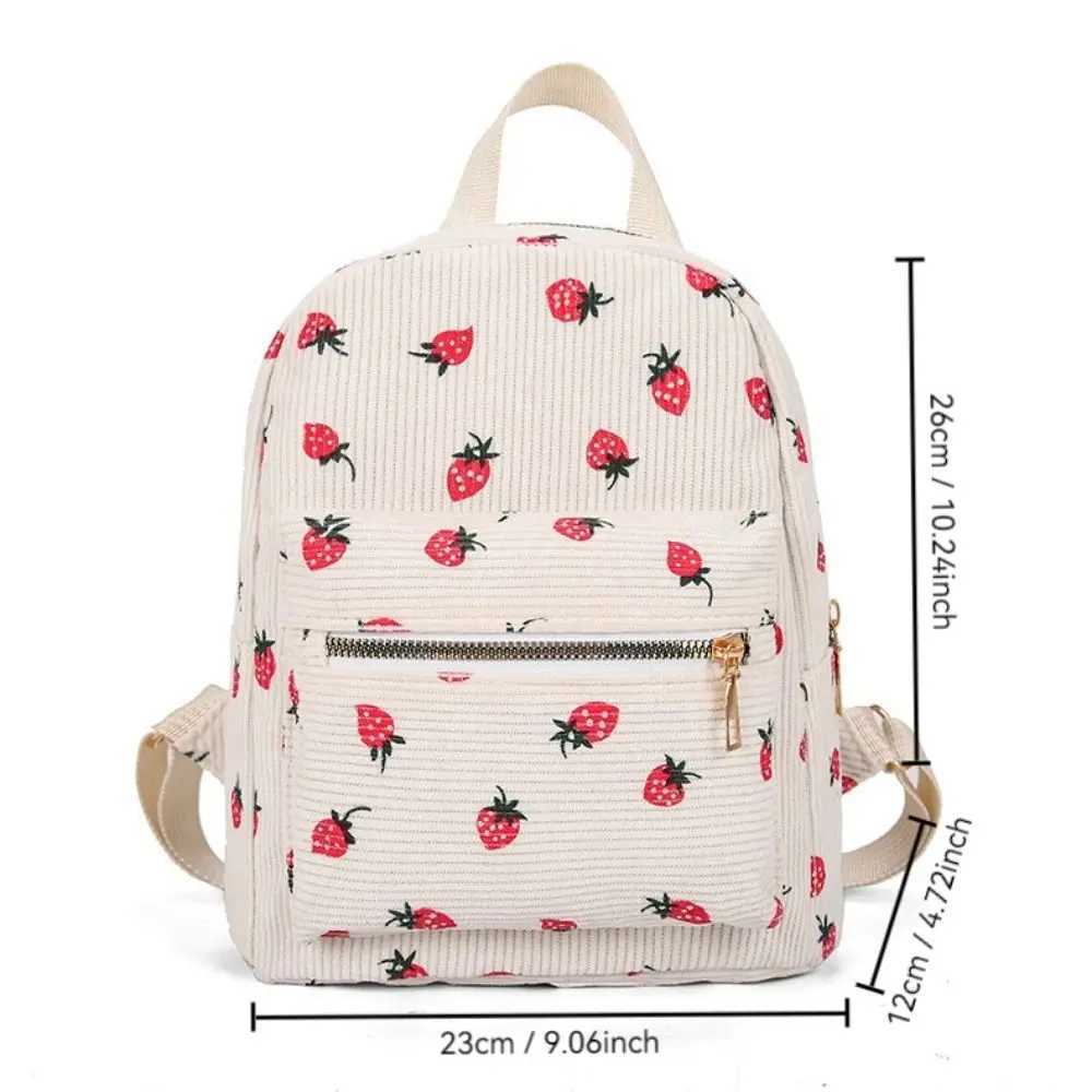 Corduroy Strawberry Backpack Large Capacity Multi-pockets Travel Backpack Strawberry Pattern Adjustable Strap Daily RucksackXJ241026