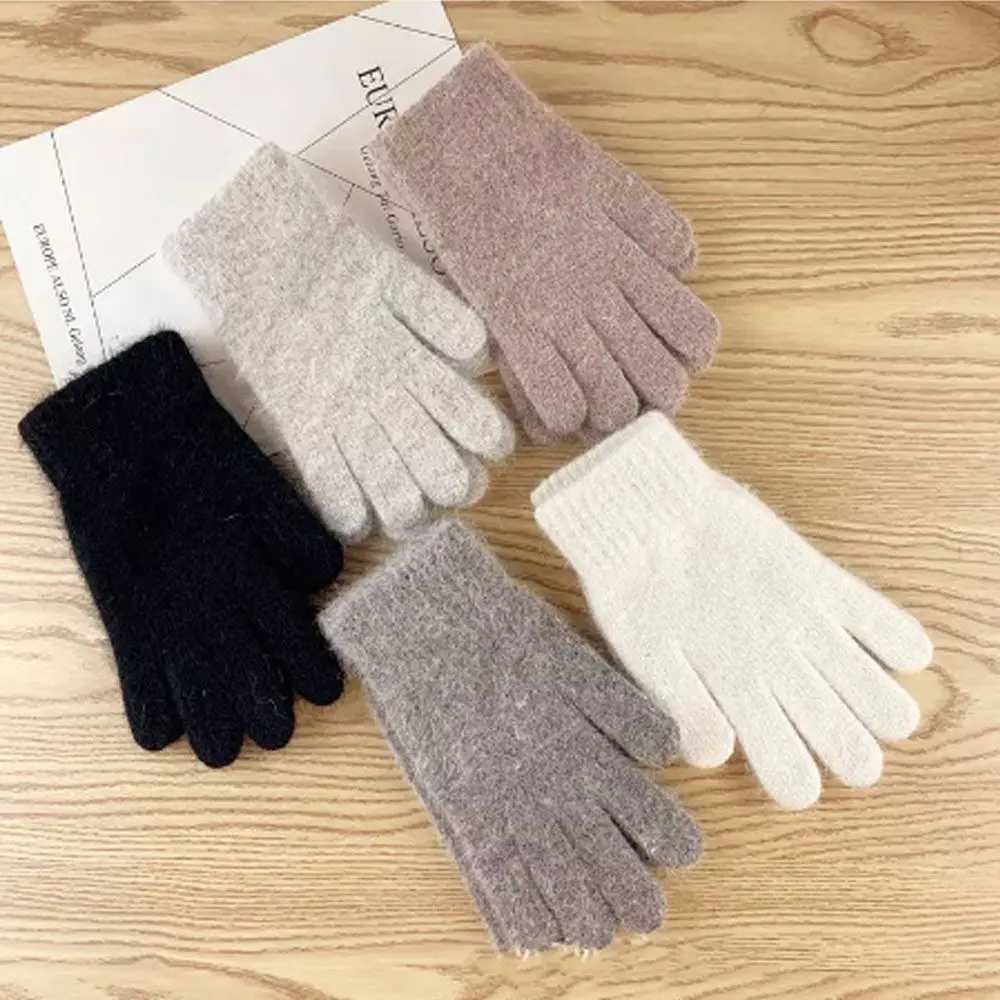 1 pair of winter warm knit full finger Gs mens elastic solid wool gloves thick outdoor cycling Gs W241026