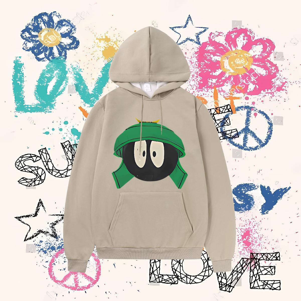Classic Casual Hoodie Breathable Long Sleeve Loose Men Tops Hoodie Floral Print Clothes Hip Hop Street Tech Fleece