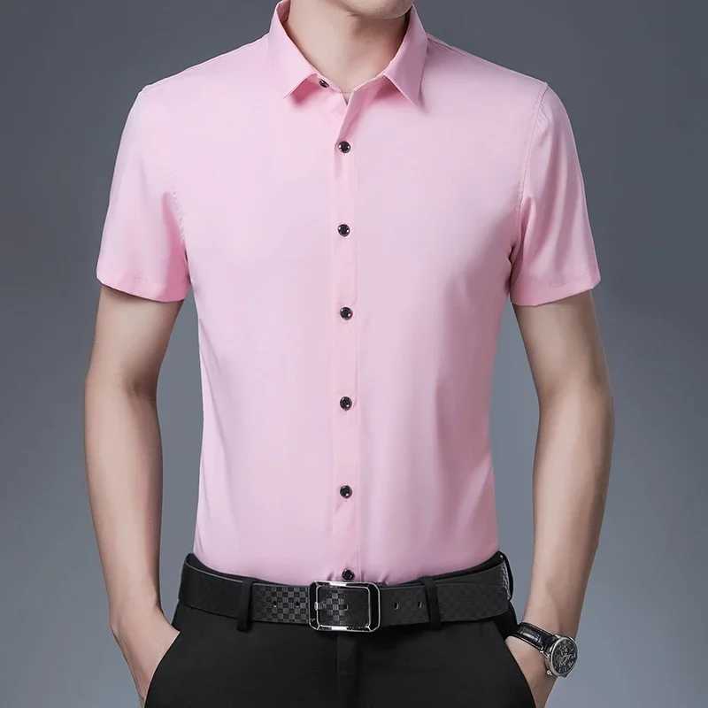 Mens business casual solid color short sleeved shirt uncomfortable top W241026