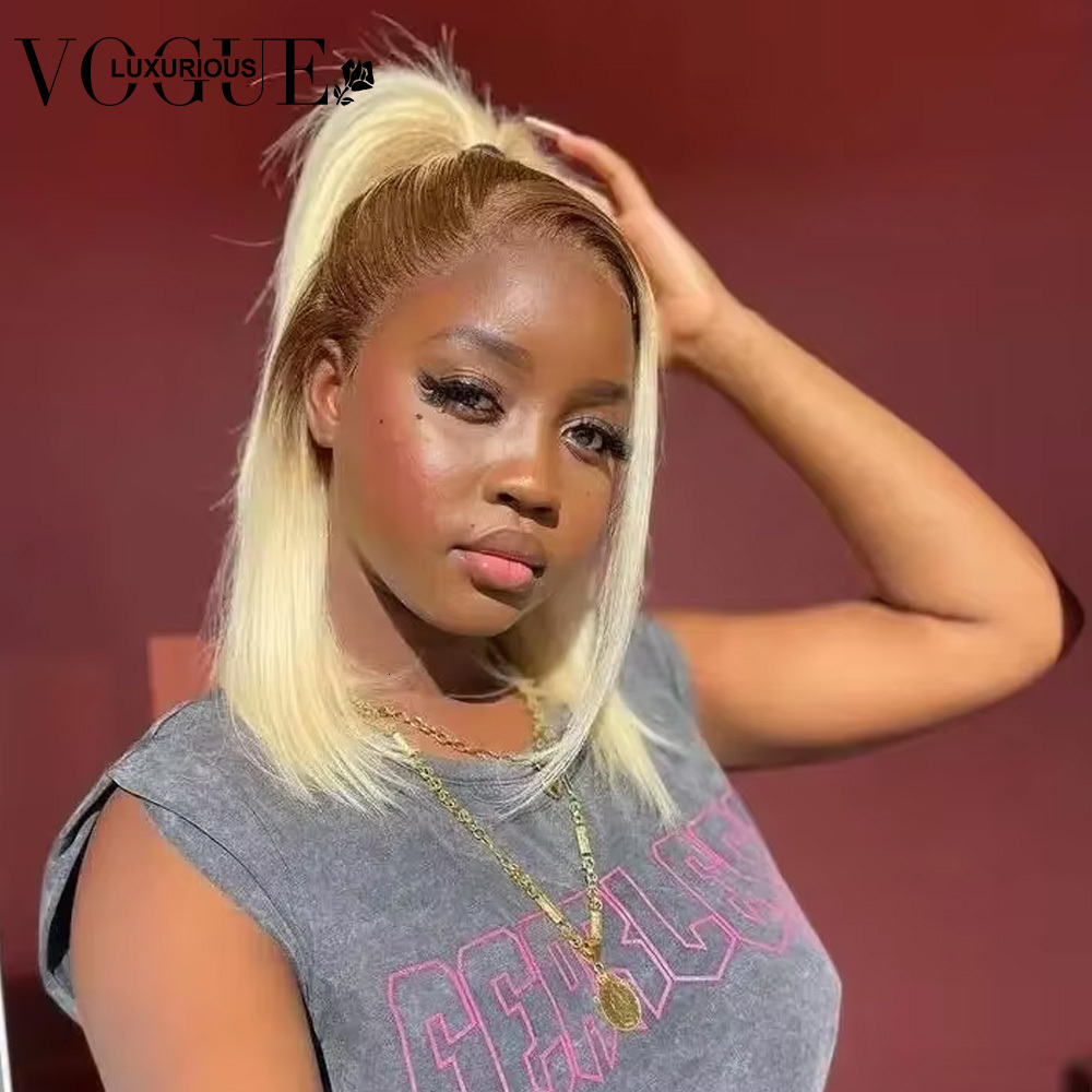 13x4 Transparent Front Human Hair Wigs Ombre Honey Blnde Colored Straight Short Bob e Cut Lace Wig Pre Plucked On Sale