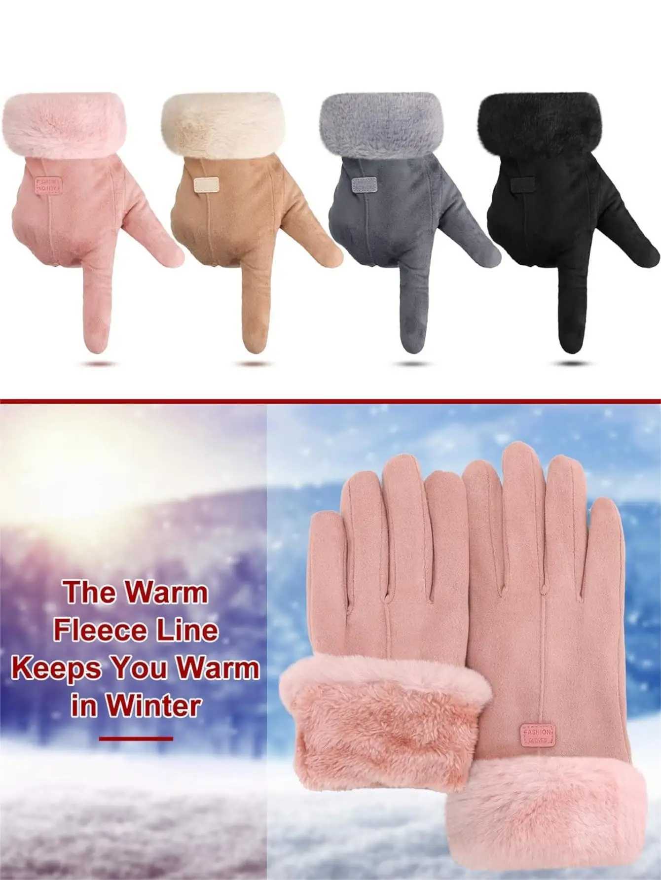 Fashion Womens Gs Autumn Winter Girls Cute Fur Warm Gloves Full Finger Gloves Women Outdoor Sports Womens Gs Screen W241026
