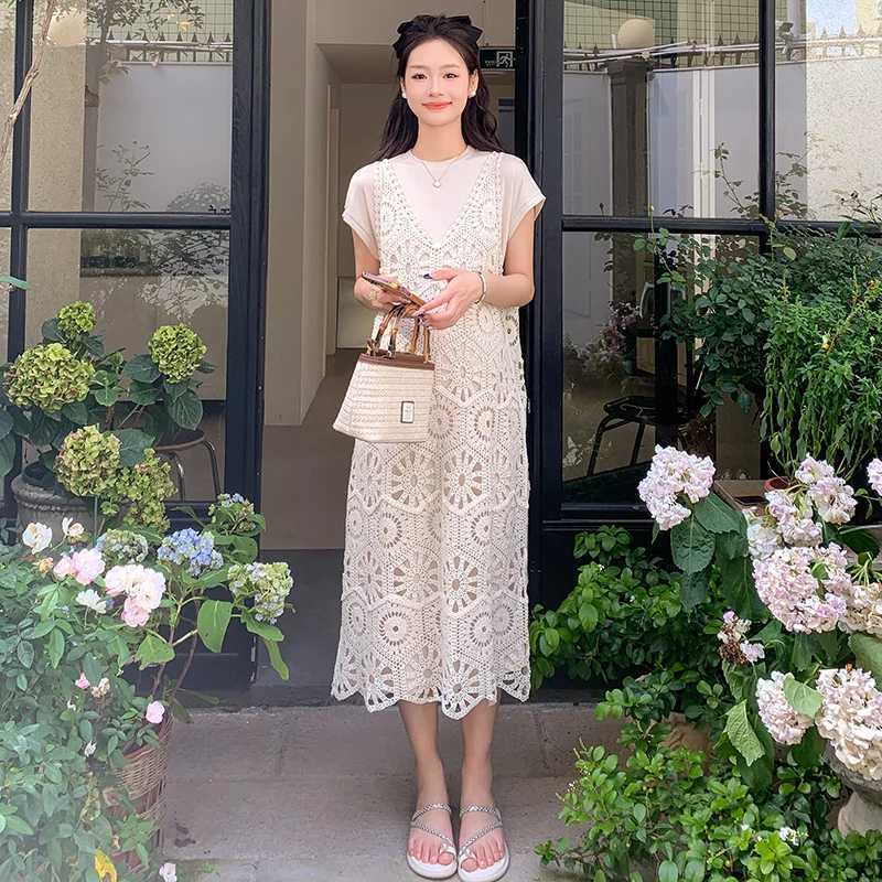 Summer maternity clothing sweet hollow lace vest dress fashionable maternity vest dress loose maternity sleeveless dress W241026