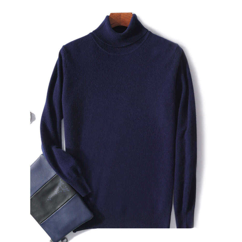 Aliselect 100% Pure Merino Wool Men Pullover Turtleneck Knitwear Jerseys Spring Autumn Winter Warm Cashmere Jumper Sweater Tops