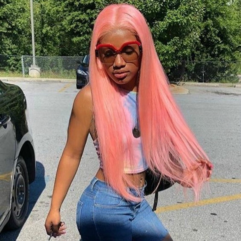 Anime cosplay wig female light pink middle parting long straight hair waist-length synthetic wig