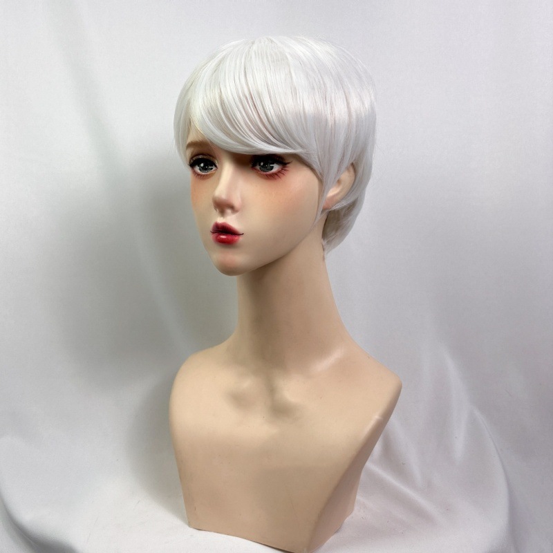African ladies middle-aged and elderly wig side bangs fluffy short hair chemical fiber headpiece