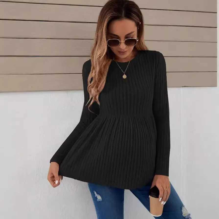 Pregnant womens dress shirt spring and autumn long sleeved pregnant womens shirt solid color floral pregnant womens T-shirt W241026