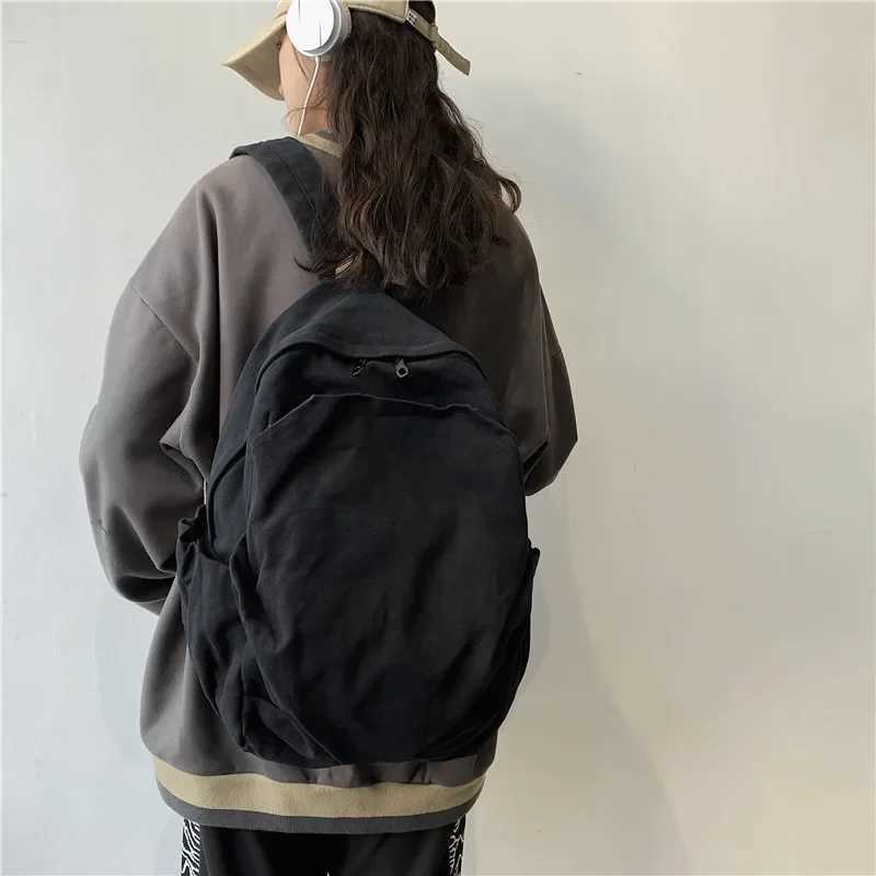 New Japanese Solid Colour Schoolbag Korean Student Canvas Backpack Large Capacity Double Shoulder Bag for Women Travel BackpackXJ241026