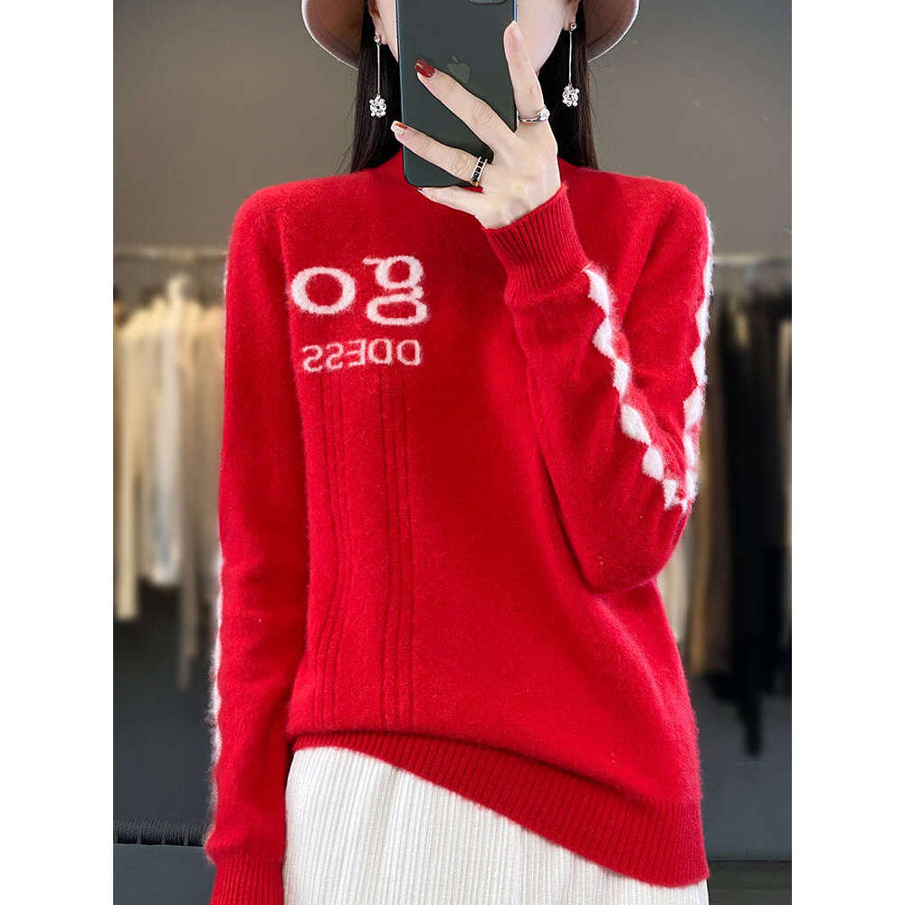 Long Sleeve Autumn Winter Sweater Half-High Collar Pullover 100% Merino Wool High Quality Cashmere Knitwear Korean Fashion Tops