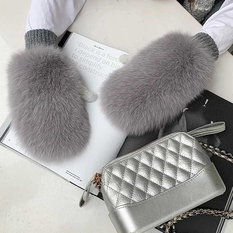 New Womens% Genuine Knitted Thick Leather Gloves for Winter Warmth La Genuine Fur Gs Knitted Fur Gloves W241026