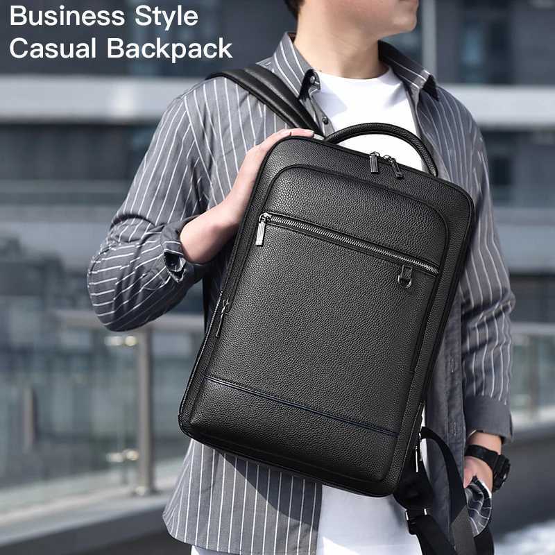 Backpack Men PU Leather Waterproof Backpacks Business Casual 16 Inch Compartment Laptop Bag Stylish Minimalistic Unisex BackpackXJ241026