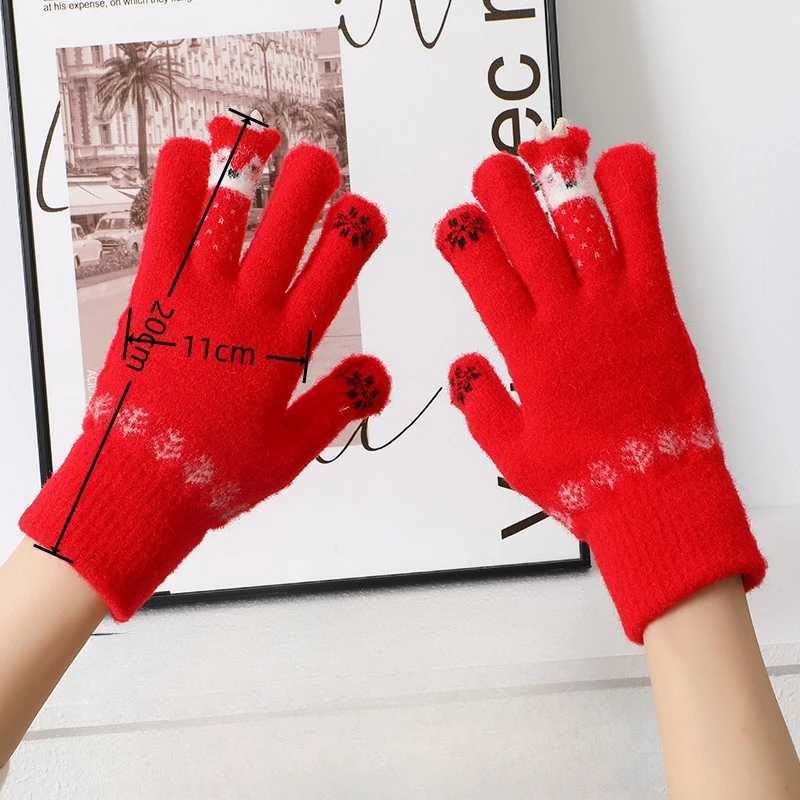2024 Christmas Winter Gs Womens Touch Screen Keep Warm and Cold Thick Loop Knitted Wool Brushed Red Gs W241026