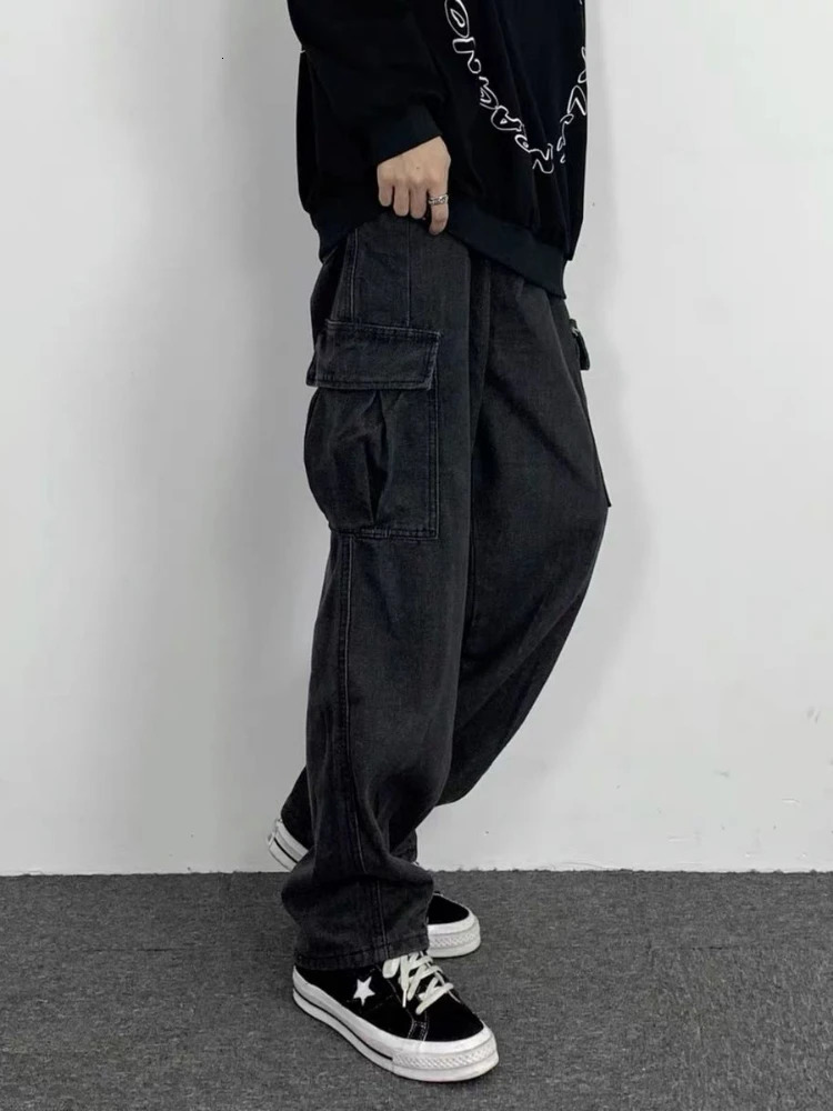 Gmiixder Dark Straight Jeans Mens Korean Autumn Winter Kpop Vintage Black Denim Pants Women Washed Loose Cargo Trousers 241021