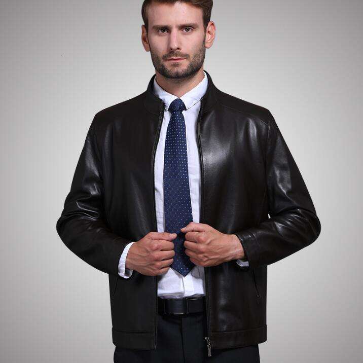2023 New Mens Hot Sheepskin Standing Collar Jackets Business Casual Plus Veet Outerwear Winter Men Genuine Leather Jacket