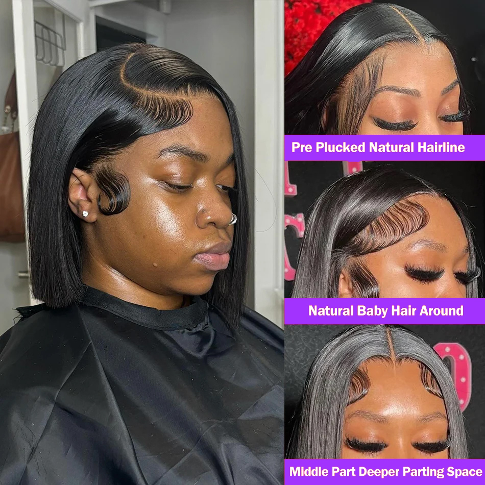 13x4 Straight Short Transparent Front Human Wigs Remy Hair Frontal Bob Wig 4x4 Lace For Black Women