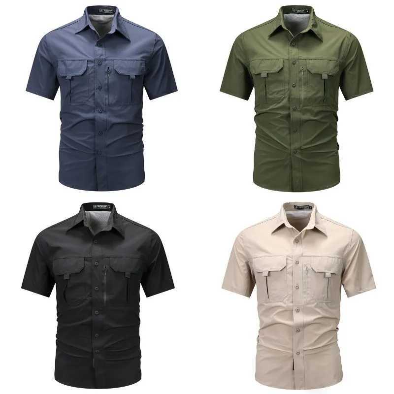 Summer Short Sleeve Shirt Mens Tactical Shirt Top Outdoor Breathable Quick Drying Leisure Camping Hiking Fishing Work Shirt W241026