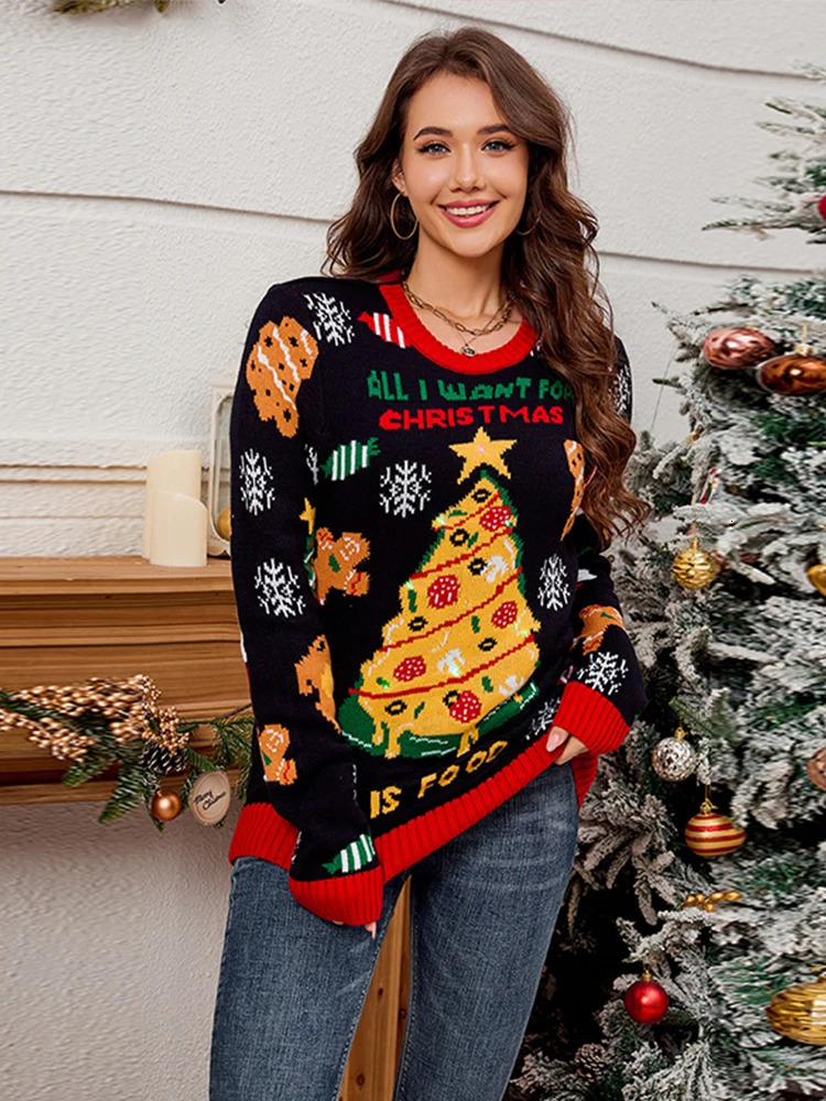 Christmas Comparison Knitted Sweater Womens O-neck LED Light Long Sleeve Floral Womens Parachute Autumn Winter Womens Clothing 241025