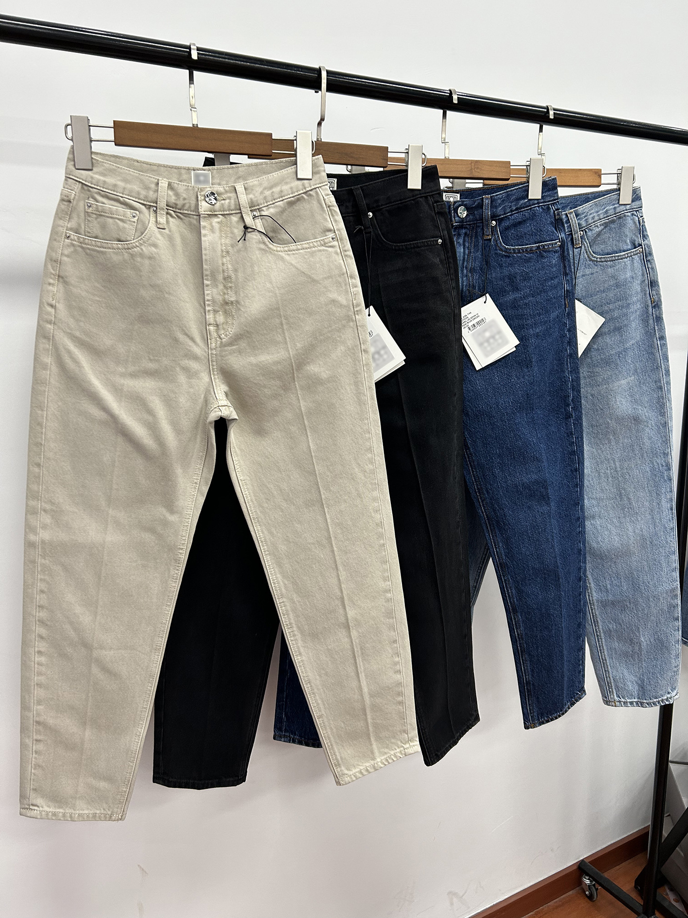 Women Denim Pants High Waisted Light Blue Tapered Cropped Jeans