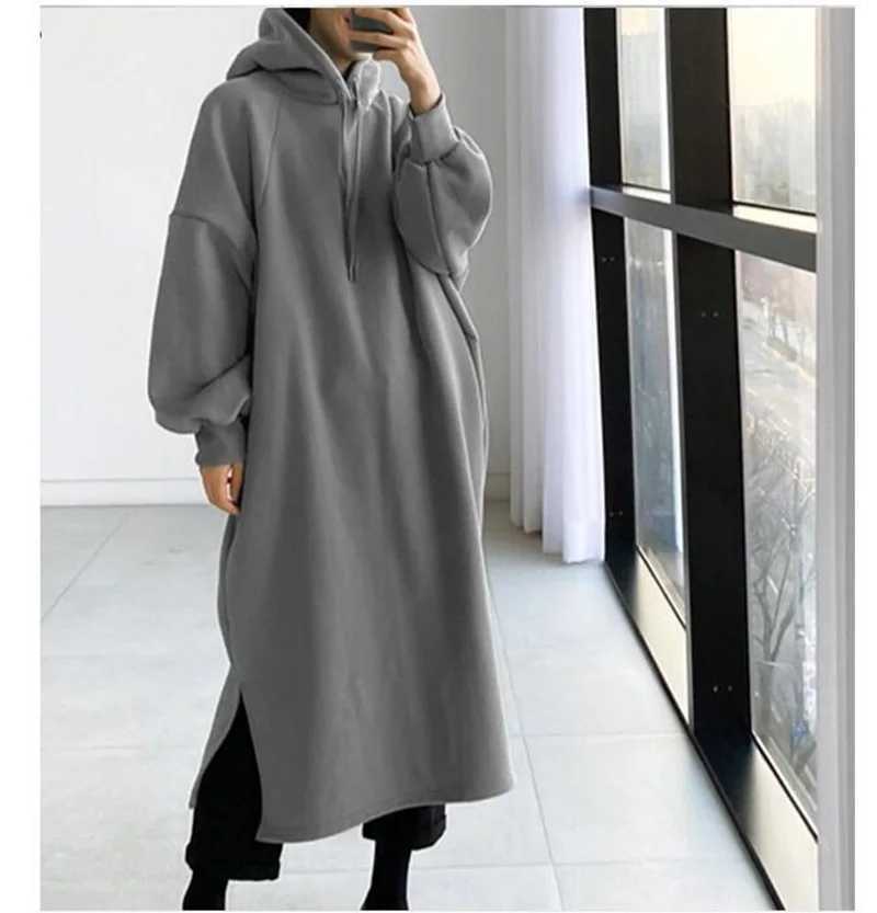 Womens long sleeved sweater autumn loose casual womens warm wool hooded zipper top W241026