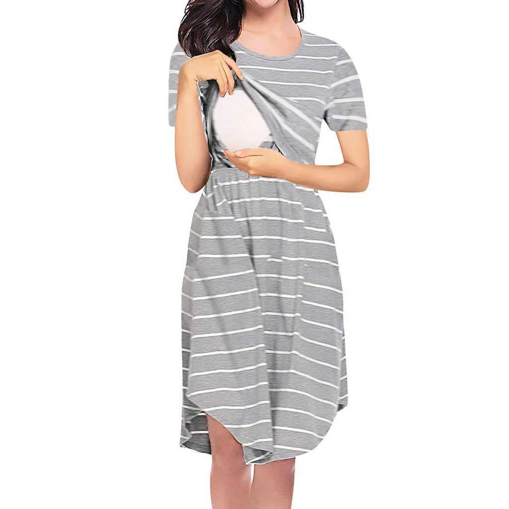Summer maternity care striped dress maternity sleepwear multifunctional mother breastfeeding dress maternity baby shower suit W241026