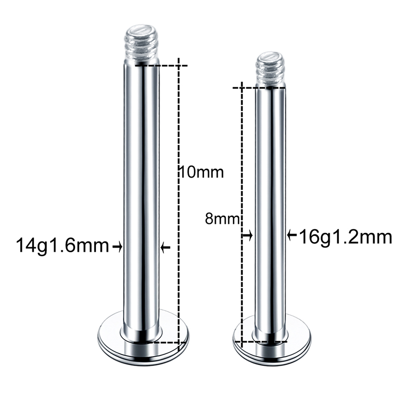 10Pcs/lot Steel Labret Bar Parts Screw Thread Head Dimple Rings Post Barbells Ear Tragus Lip Piercing Earring Stud Body Jewelry