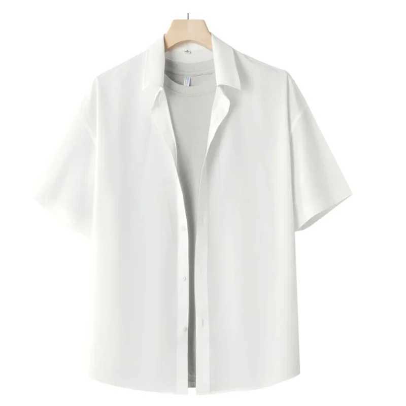 Mens summer shirt Korean fashion oversized smooth short slip shirt in black and white W241026