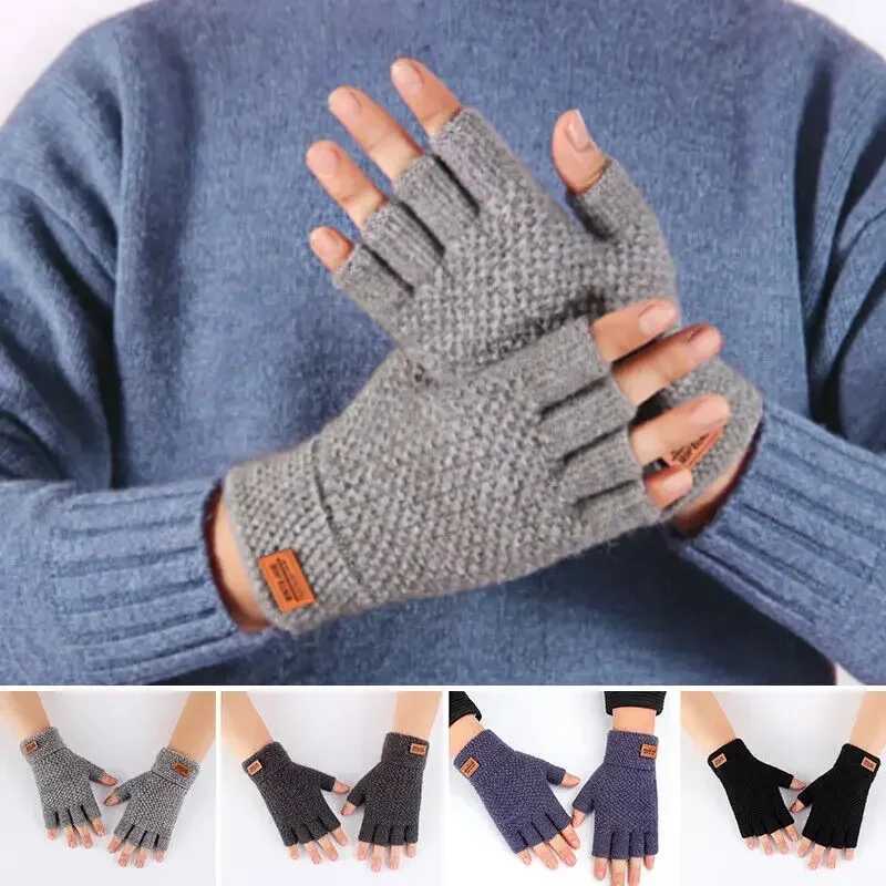 Mens Winter Finger Gs Half Finger Open Fleece Warmth Label Thick Elastic Outdoor Driving Gs W241026