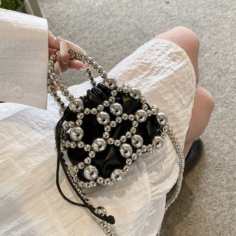 CMM Summer Small Bag New Small Fragrance Pearl Single Shoulder Womens Single Shoulder Crossbody Hollow Woven Bag Trend