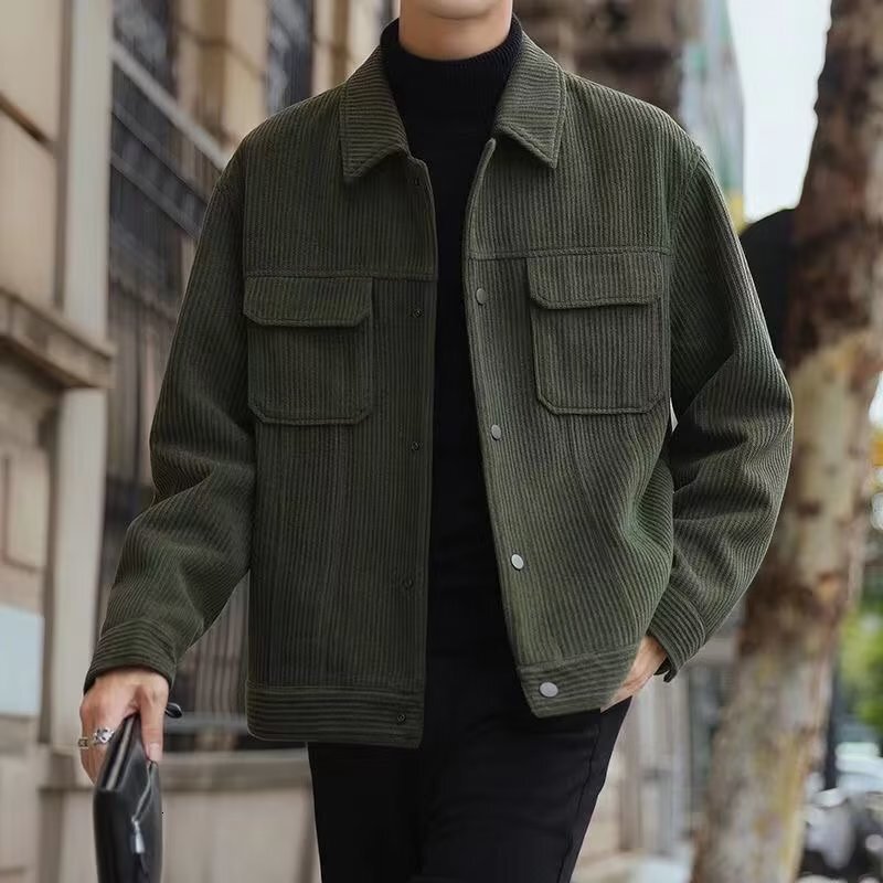 2024 new designer autumn and winter casual corduroy workwear with lapel, Korean fashion men's plush thick jacket
