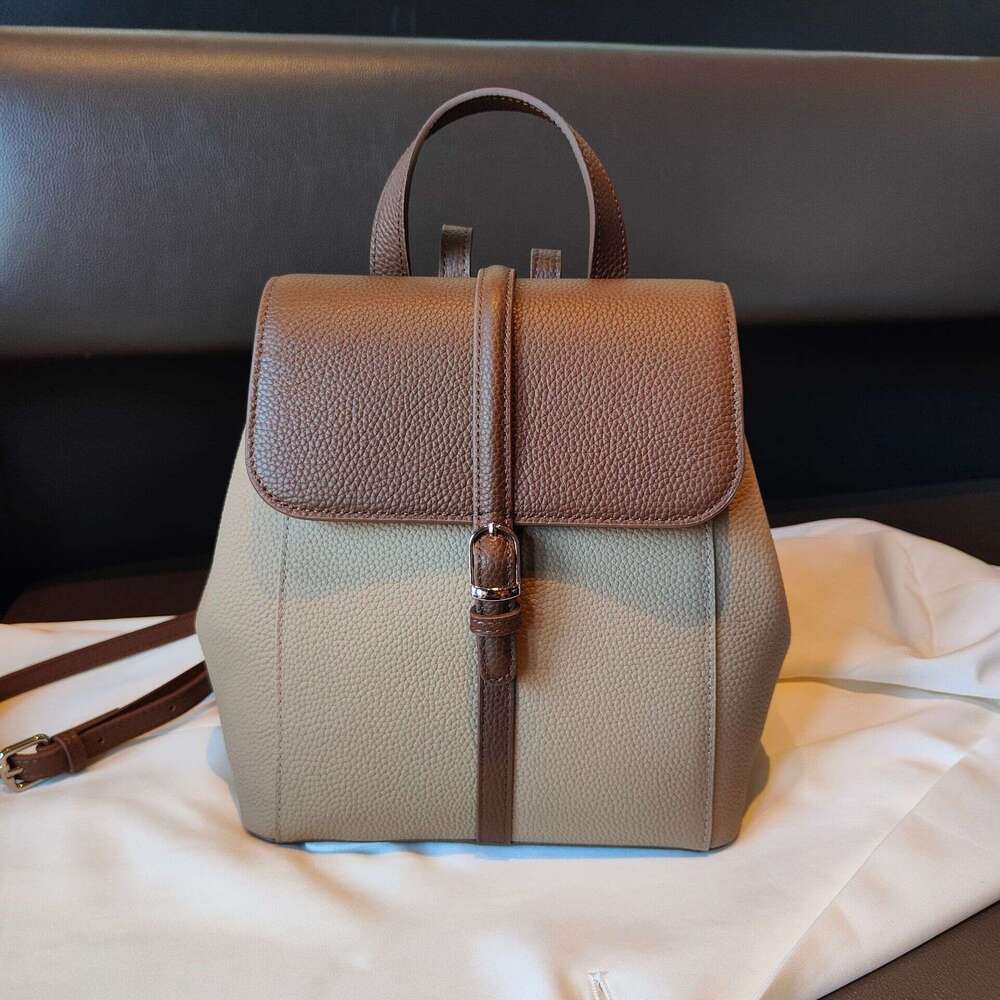 Vintage British Style Full Grain Cow Leather Women's Backpack Hit-Color Large School Bags For College Girls Commuter Bagpack