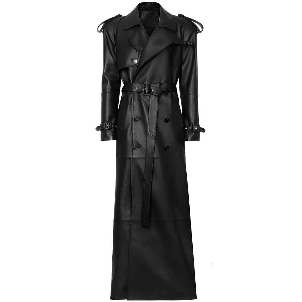 YOLOAgain 150cm long leather trench coat womens double chest suede coat womens streetwear 241031