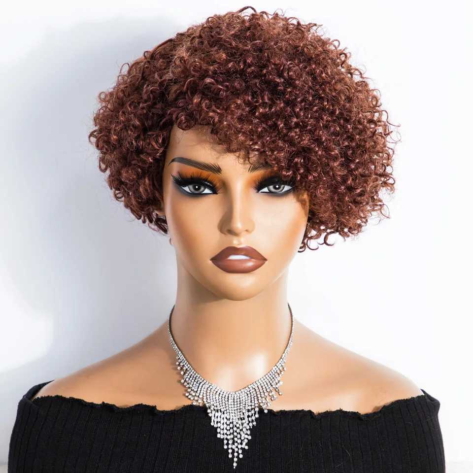 Trueme short twisted curly wig Brazil African twisted curly wig black female reddish brown curly e with bangs cut wig M241028