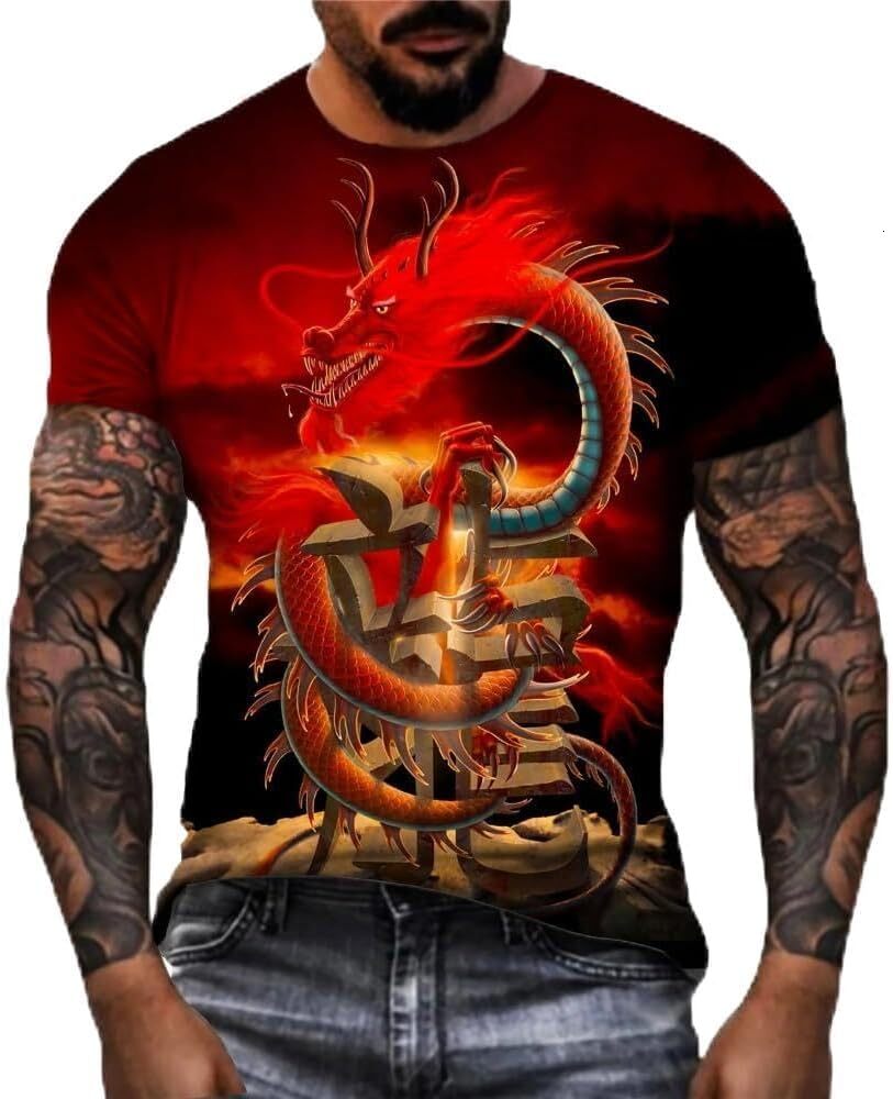 Mens T shirt Men's Fashion Animal Dragon 3D Printed T Shirt Short Sleeve O-Neck Funny Gothic Tee Personality Tops tee Casual tops summer clothes 