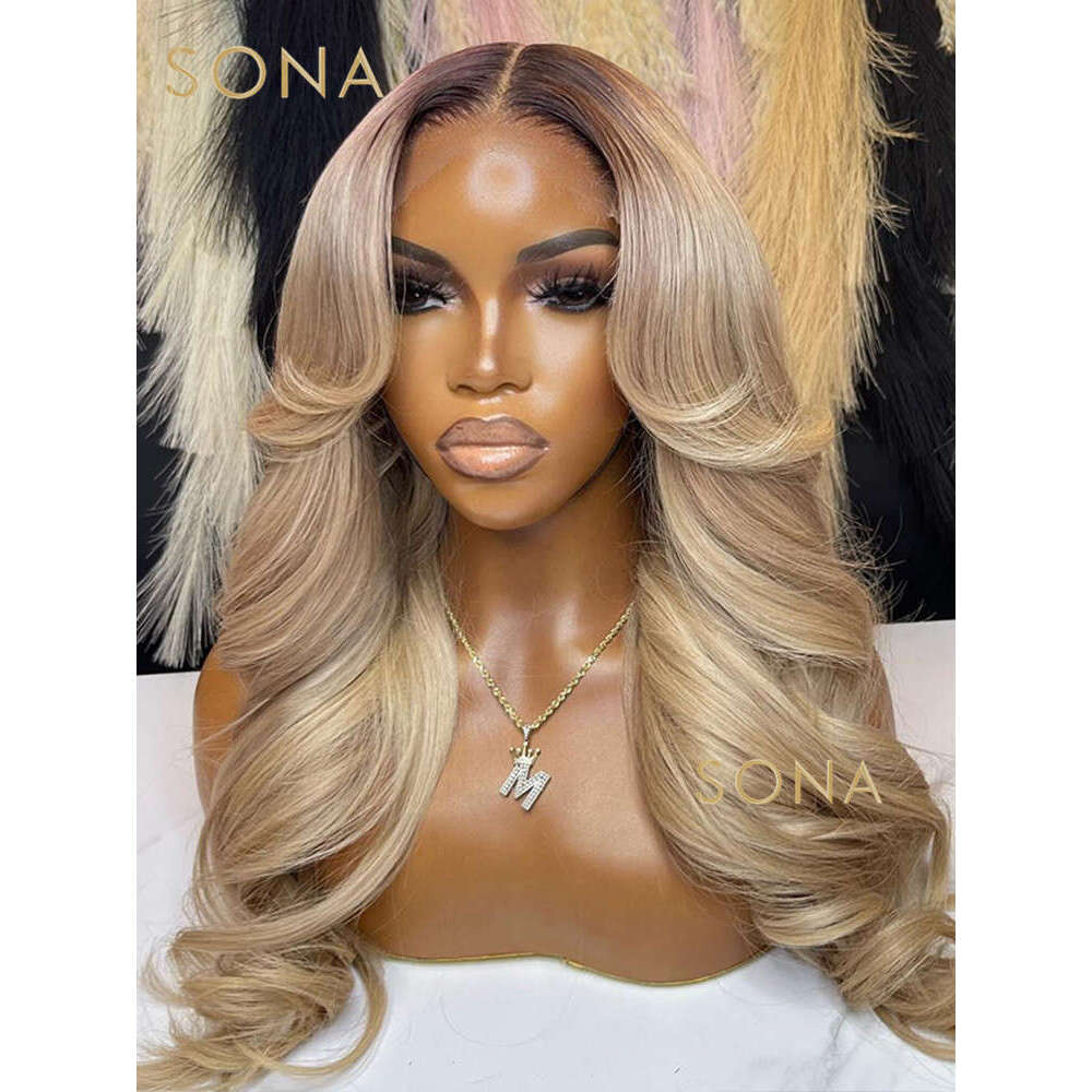 x HD Transparent Lace Frontal Wig Human Hair Ombre Ash Honey Blonde X Front With Dark Root