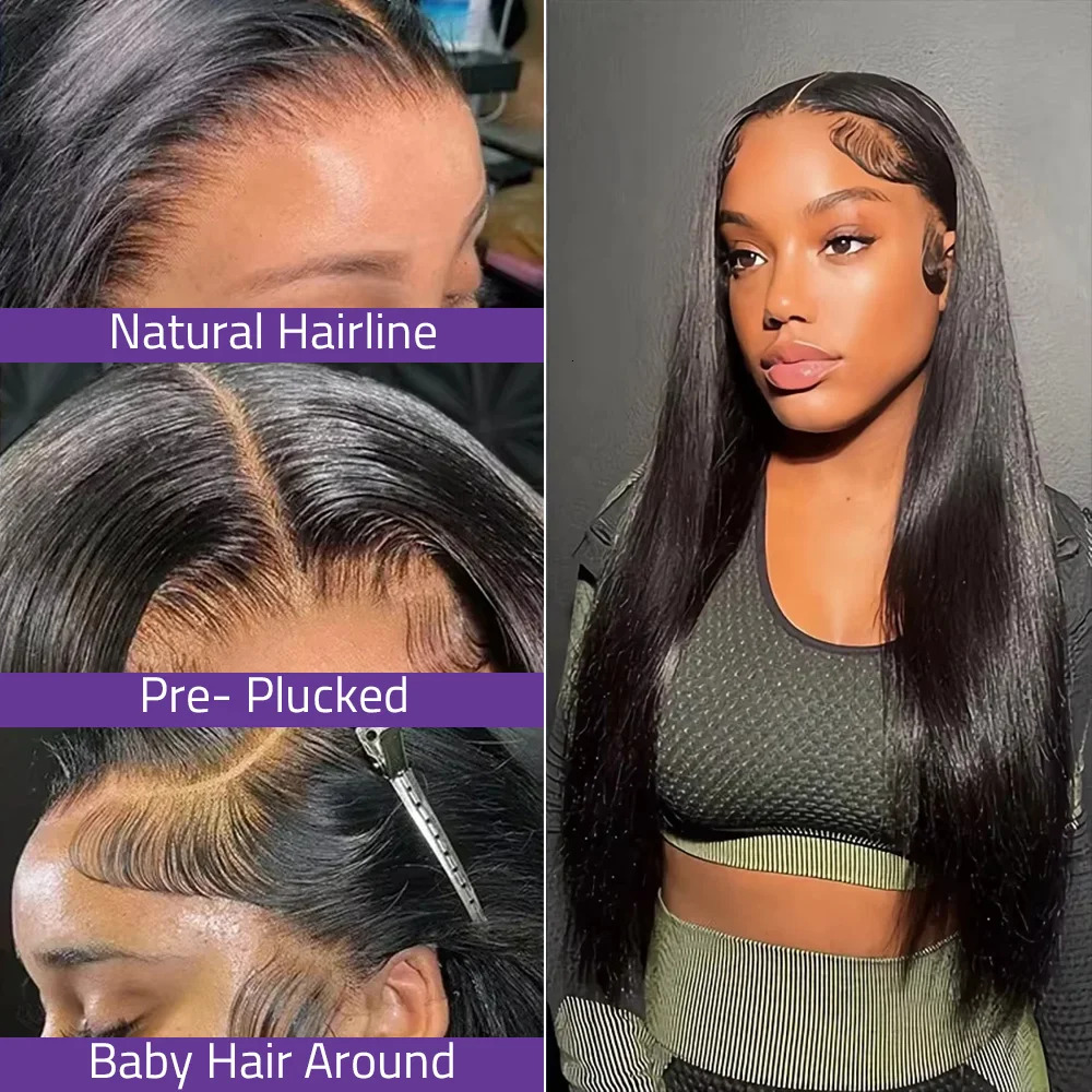 Smooth Straight 13x6 Front Pre Plucked Brazilian 360 Closure Lace Frontal Wigs Human Hair for Black Women