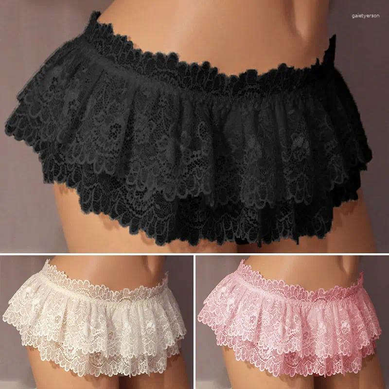 Underpants Sissy Lace Briefs Men Panties Thongs Ruffled Mini Skirt Crossdress Costume Panty Male Sexy Underwear