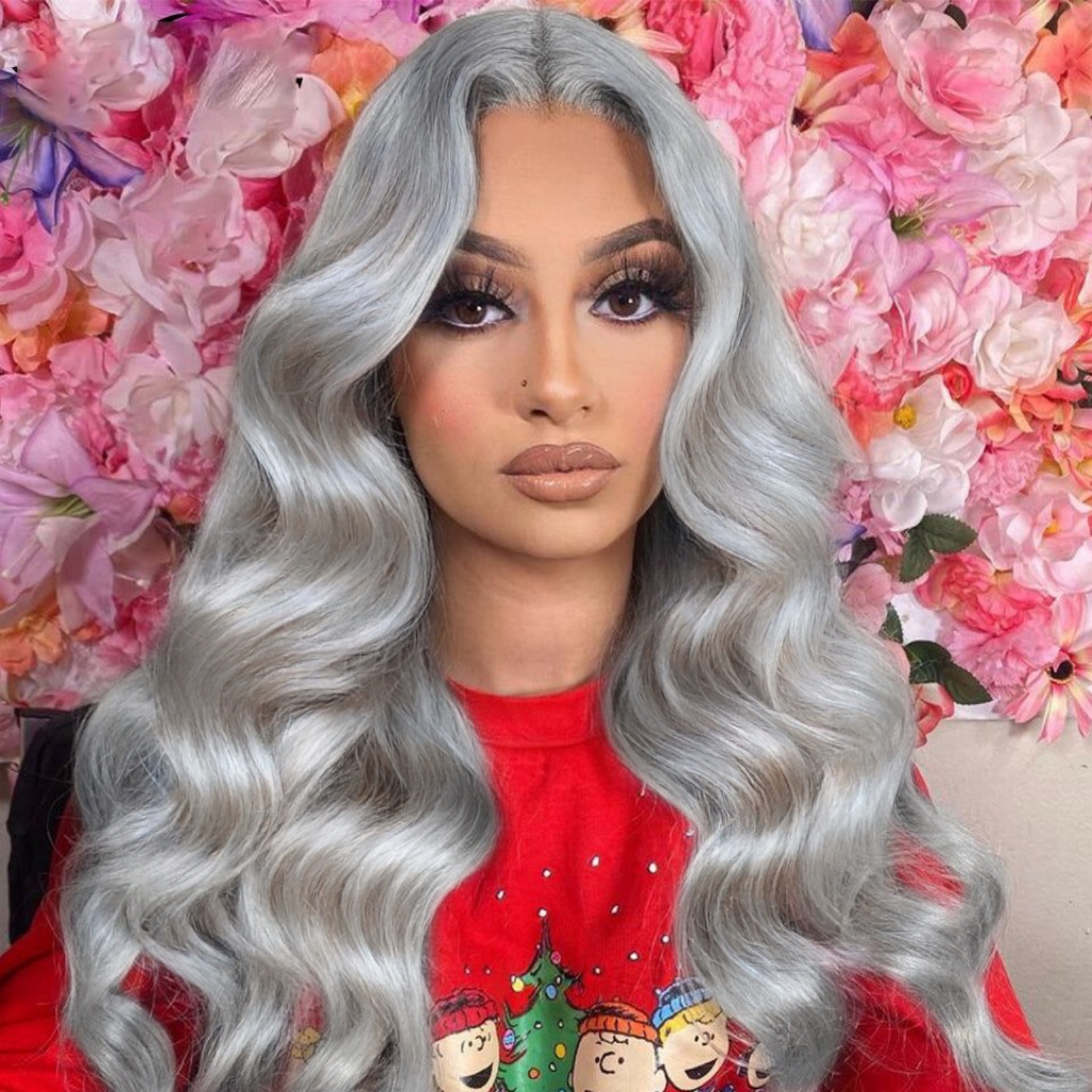 Loose Synthetic Sier Front Wig Glueless Long Grey Curly Hair Lace Frontal Wigs for Women