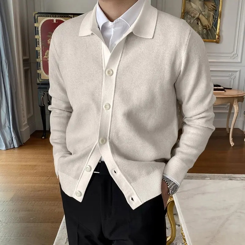 Mens Cardigan Sweater Long Sleeve Button Down Casual Collared Slim Fit Knit 241024