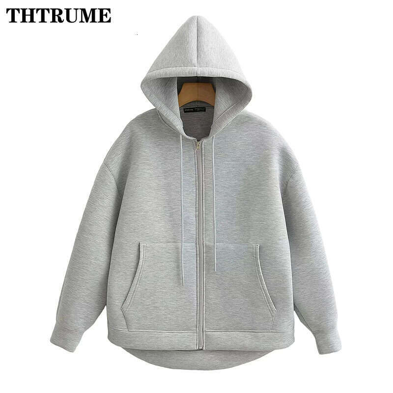 2024 New Autumn Hoodies Fashion Women Solid Zipper Oversized High Street Unisex Hooded Tops Casual Streetwear Pocket Sweatshirts