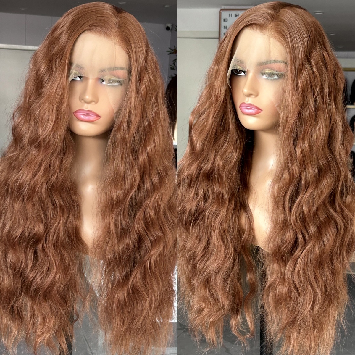 Ginger Brown Deep Wave Synthetic Lace Front Wig Natural Wavy Long Curly Auburn Colored Hair 13X4 Frontal Wigs for Women