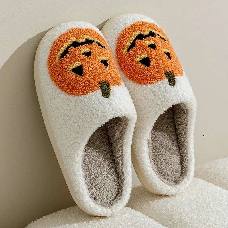 Pumpkin Halloween Womens Slippers Winter Indoor Cartoon Comfort Home Bedroom Soft Causal Flat Plush Shoes for Gift 241025